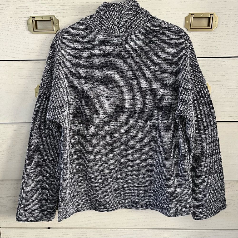 Madewell Women’s Mockneck Pullover Top Blue and White Comfy Size Large - Picture 6 of 8